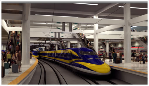 California high-speed train in the new Transbay Terminal (Image Source: NC3D)