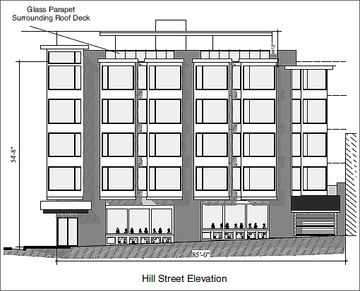 1050 Valencia: Proposed Hill Street Elevation