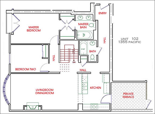 1355 Pacific #102 Floor Plan