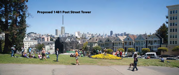 Proposed 1481 Post Street Tower from Alamo Square