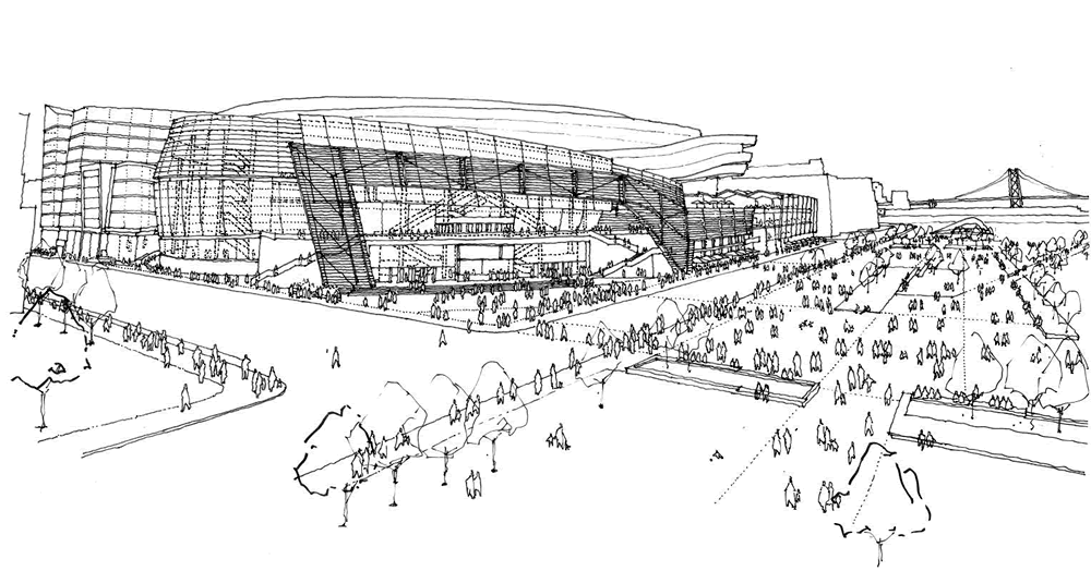 Warriors Mission Bay Arena Design Sketch: Southeast Corner