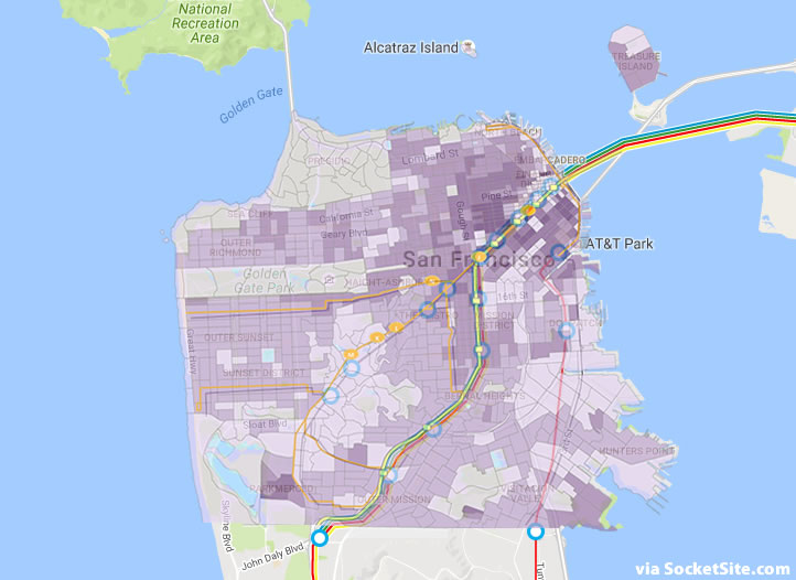 San Francisco's Projected Population Density and Rail Mashup