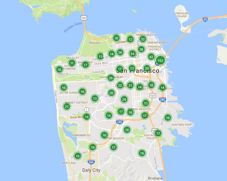 Map of homes listed for sale in San Francisco: 10/17/16