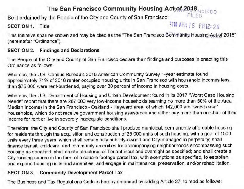 Initiative to Establish a Community Housing Program (and Tax) in SF