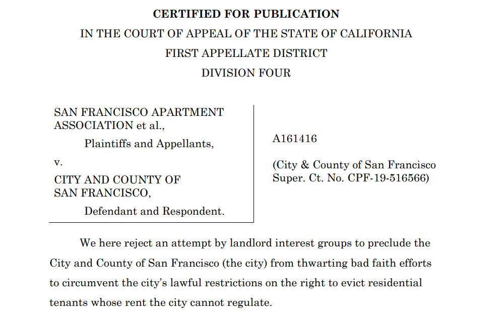 San Francisco Law Prohibiting Egregious Rent Increases Upheld